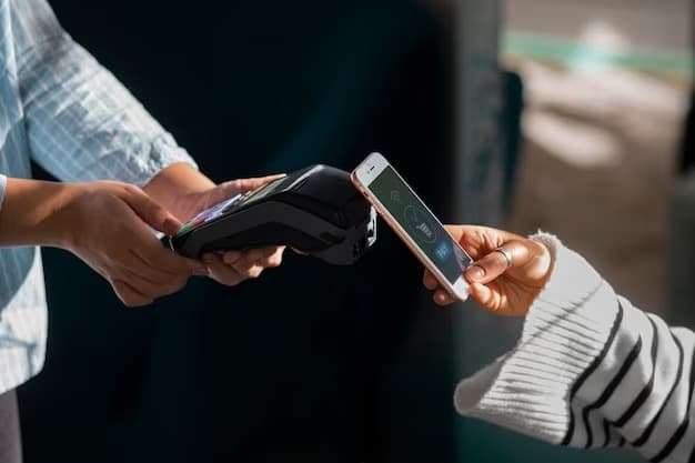 Individuals using smartphones for financial transactions.