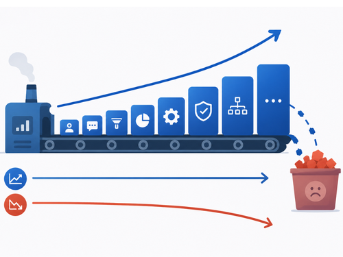  Feature factory roadmap growing while product value shrinks
