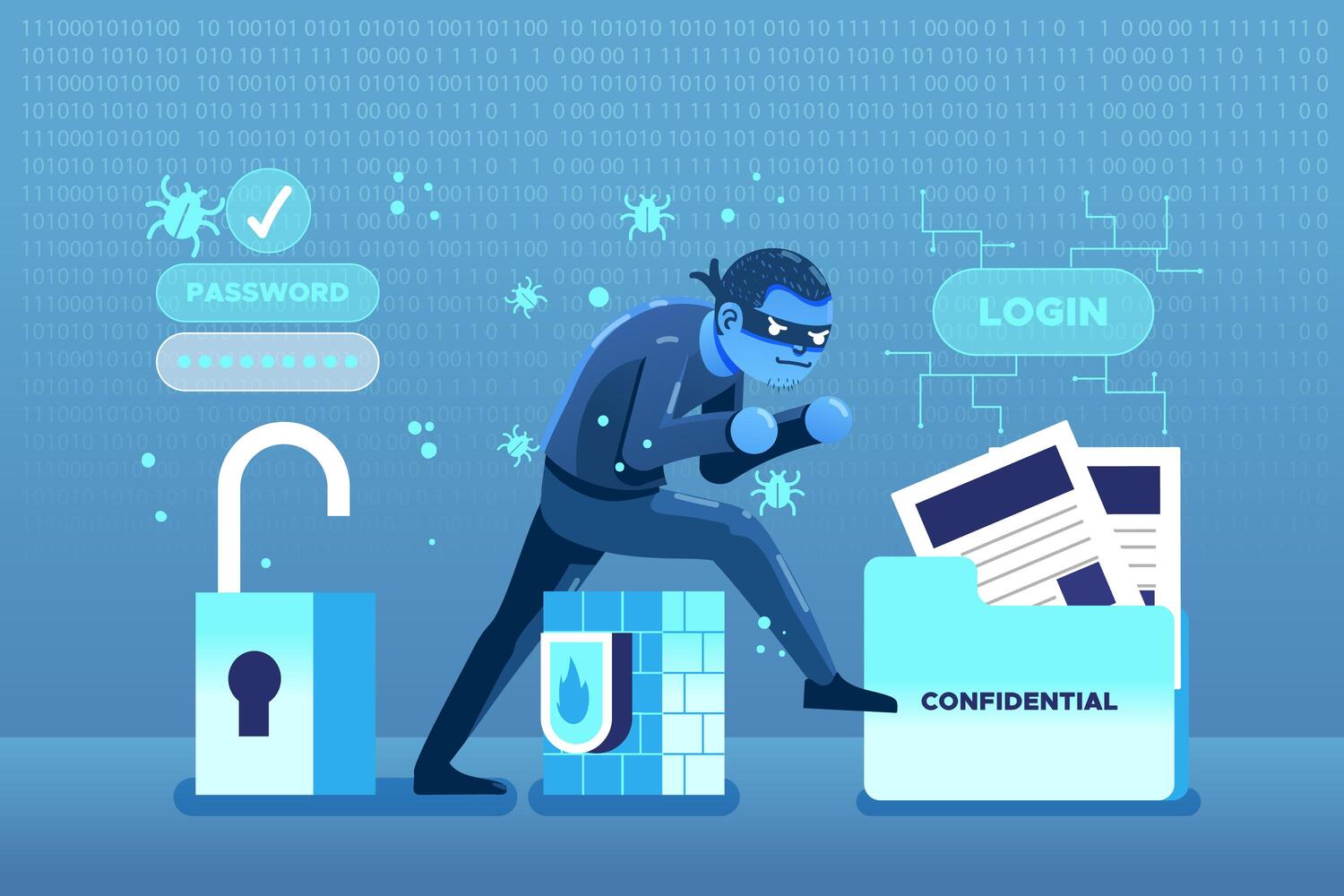 Illustration of a hacker Hacker activity concept - Free Vectorsneaking into transaction’s confidential data